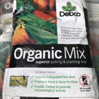 Debco Superior Organic Potting & Planting Mix 25L. Features include superior composted pine bark, premium blood and bone fertiliser, organic carbon, and a 25-liter capacity.