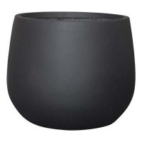 The GardenLite SquatCongo Black L planter, measuring 54x44cm, features a plain round shape, squat design, smooth matte black finish, and is shown against a white background.
