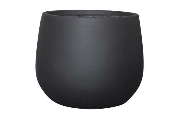 The GardenLite SquatCongo Black L planter, measuring 54x44cm, features a plain round shape, squat design, smooth matte black finish, and is shown against a white background.