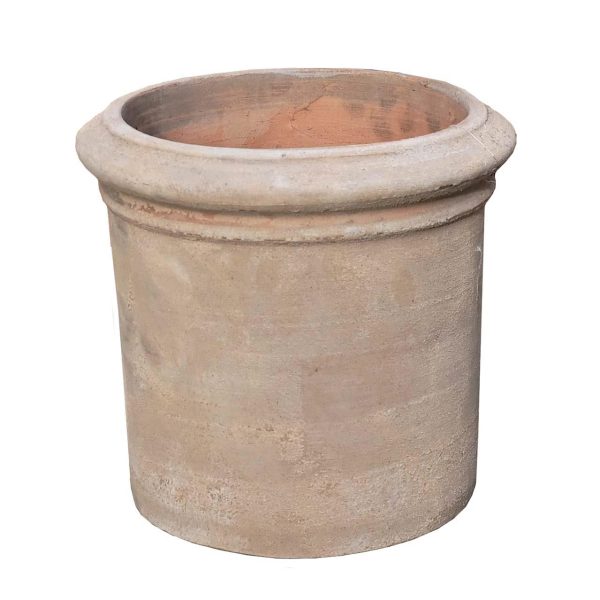 A large Antique terracotta pot on a white background. Brown terracotta pot decorative for feature plants