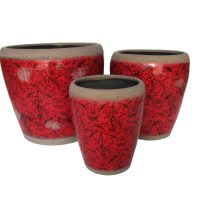 Three Tang Rustica Tall Planter Red with Saucer S 24x29cm vases on a white background. AND BLACK FLORALDISPLAY
