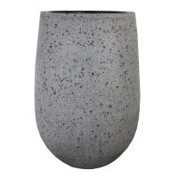 The UrbanStyle Tall Congo with Insert Pot 'Grey Stone' is a rounded, grey speckled pot without handles, featuring a textured finish and displayed on a plain white background.