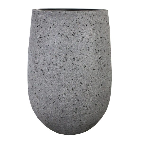 The UrbanStyle Tall Congo with Insert Pot 'Grey Stone' is a rounded, grey speckled pot without handles, featuring a textured finish and displayed on a plain white background.