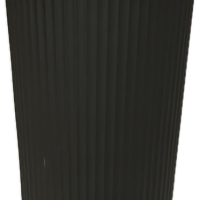 Tall black ribbed cylindrical vase isolated on white background.