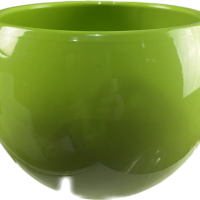 The UrbanCrete Deep Bowl Cement S 70x61cm (Copy) is a green, glossy, round bowl with a cut-out notch at the bottom edge.