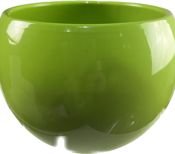 The UrbanCrete Deep Bowl Cement S 70x61cm (Copy) is a green, glossy, round bowl with a cut-out notch at the bottom edge.