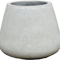 A white Vaucluse Sack Pot, 45x35cm, medium-sized tapered concrete planter with a wide base and a narrower open top.