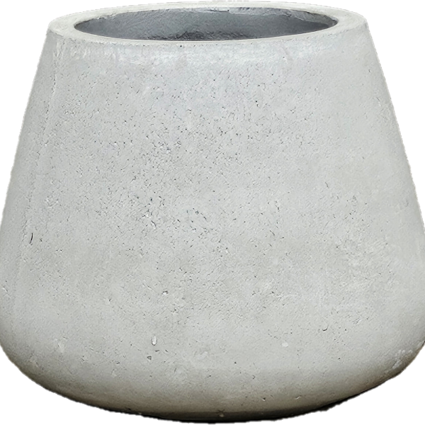 A white Vaucluse Sack Pot, 45x35cm, medium-sized tapered concrete planter with a wide base and a narrower open top.