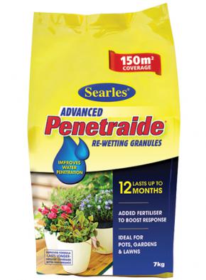 Bag of Searles 'Penetraide' re-wetting granules, 25kg, ideal for pots, gardens, and lawns. This Searles 'Penetraide' covers 150m² and lasts up to 12 months.