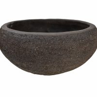 A Terracotta DoubleRim Festoon Traditional bowl with a textured, dark stone surface, featuring a traditional rounded, wide shape and a smooth rim.