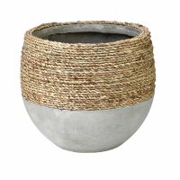 The UrbanGrass Bowl S 31x14cm planter features a stylish design with a smooth gray concrete base and a textured, woven rope upper half.