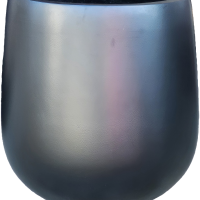 The Vaucluse Sphere Pot Black 50x55cm is a large, smooth, rounded planter with a shiny metallic gray finish and an open top, perfect for making a statement in any garden or indoor space.