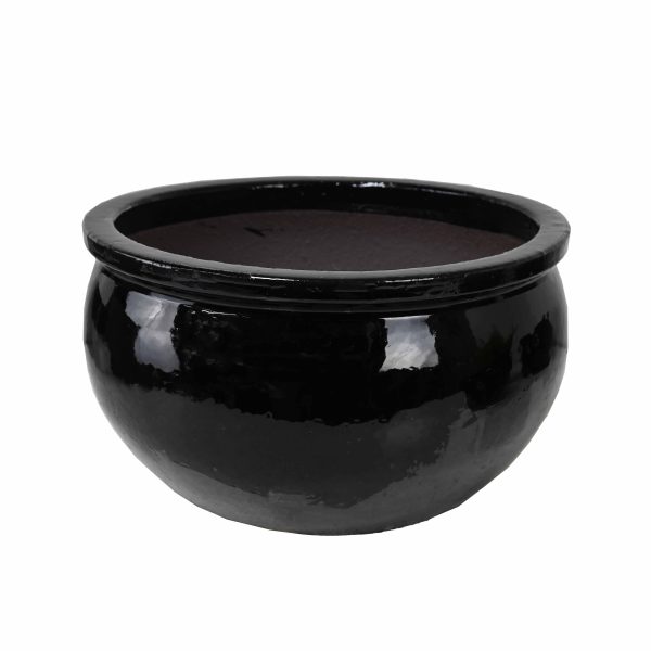 A round, glossy blue Glazed Flat-Rim Bowl XL (46x26cm) with thick walls and a wide opening, set against a plain white background.