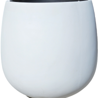 A large, round, white planter with a smooth surface and an open top, shown against a plain background.