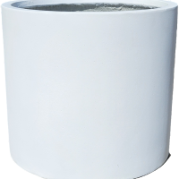 A large, plain white cylindrical planter or container with a smooth surface and an open top.