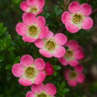 Leptospermum 'Piccolo' Tea Tree features clusters of small, pink five-petalled flowers with green centres, set against dark green foliage. Arrives in a 15cm pot—an enchanting choice for any indoor or outdoor garden.