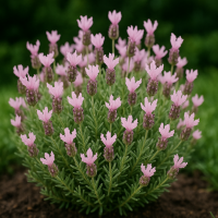 Lavandula Lavinnova® 'Baby Pink Princess' Lavender 15cm Pot is a compact shrub with dense green foliage and numerous light pink, tufted blooms that grows beautifully in garden settings.
