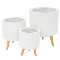 GardenLite Torino Corrugated Cylinder White with Legs L 41x37cm