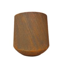 A round, rust-coloured planter with a textured diagonal striped pattern and a slightly tapered base—the GardenLite Torino Tapered Planter Rust (Large)—displayed against a white background.