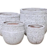 A Sorrento Torino Ancient Egg White Seafoam S plant pot measuring 28x28cm adds an elegant, antique-inspired touch to your décor with its textured white finish.