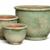 A Seraya Rim Egg ceramic pot in moss green, size large (52x42cm), is displayed on a white background.