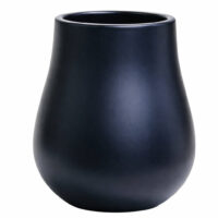 Matte black, rounded vase with a wide base and narrow opening, set against a plain white background.